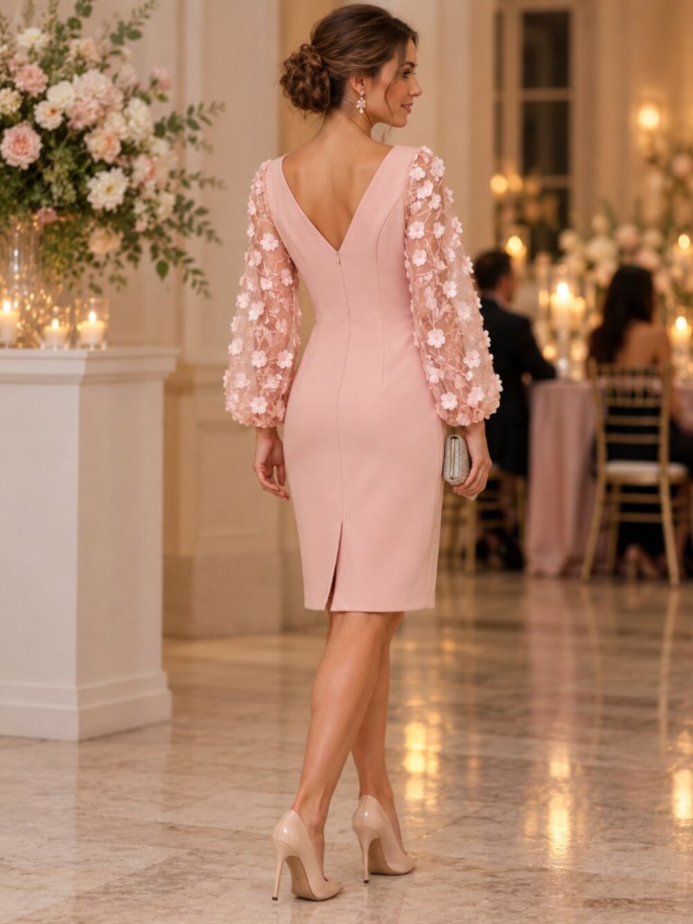 Eliza J Blush Pink 3D Floral Sleeve Sheath Dress Size 10